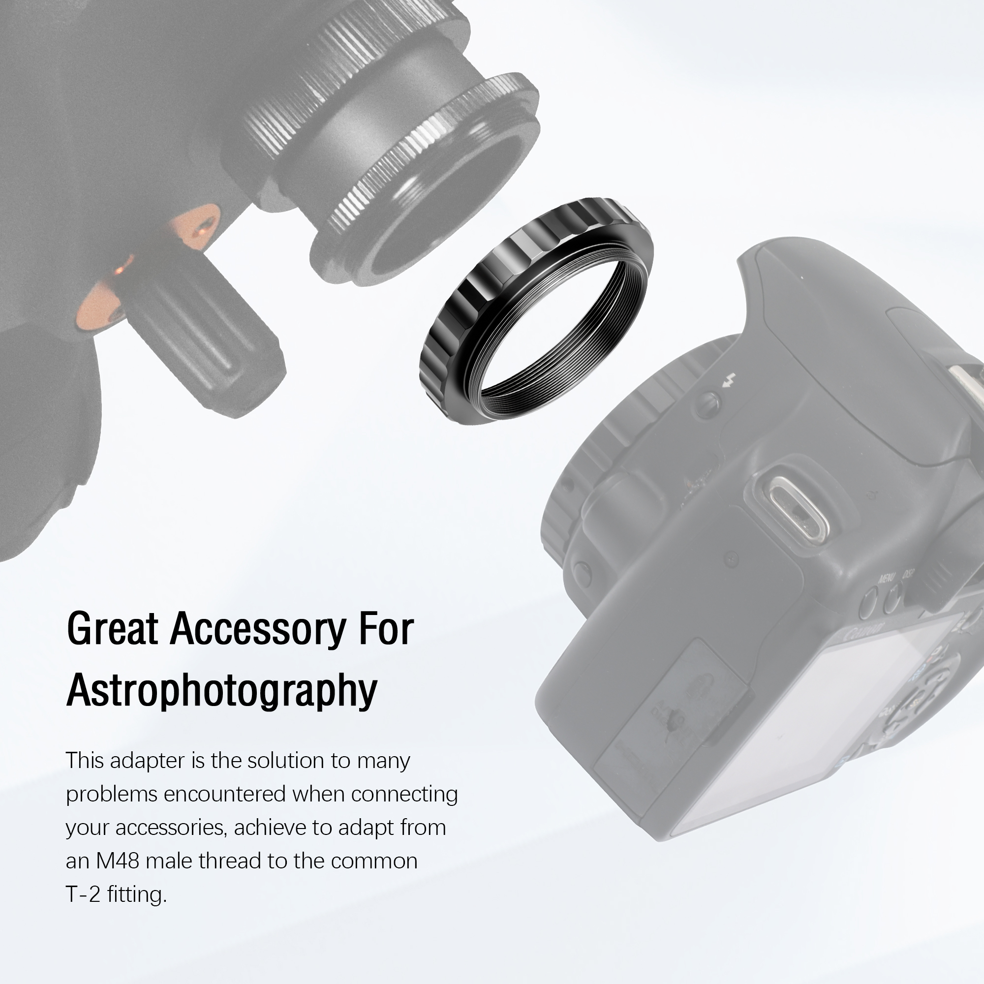 Astromania M48X0.75 (2" Filter) Female to M42X0.75 T/T2 Male Thread Telescope Adapter