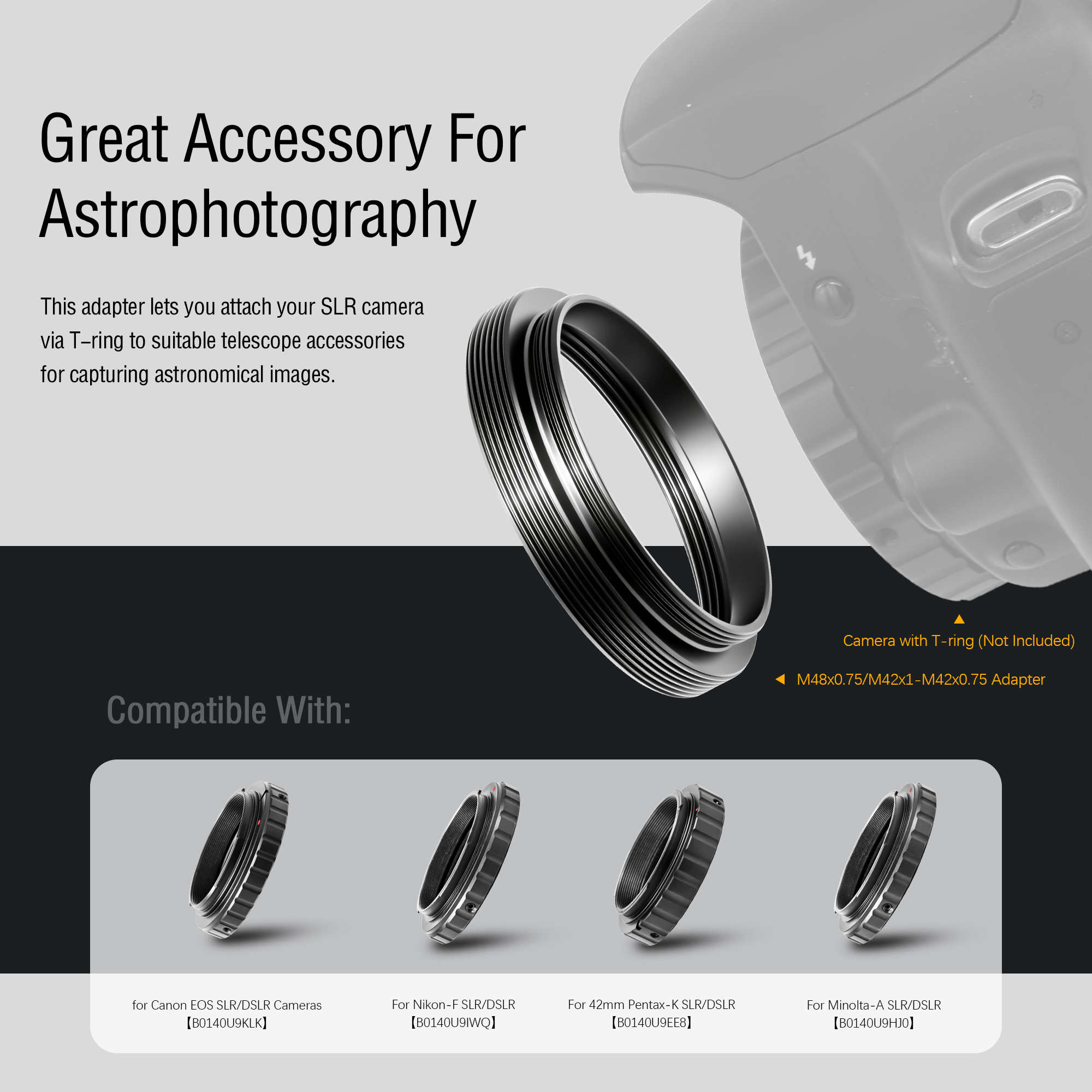 Astromania M48X0.75 Male/M42X1 Female to M42X0.75 Male Telescope Adapter