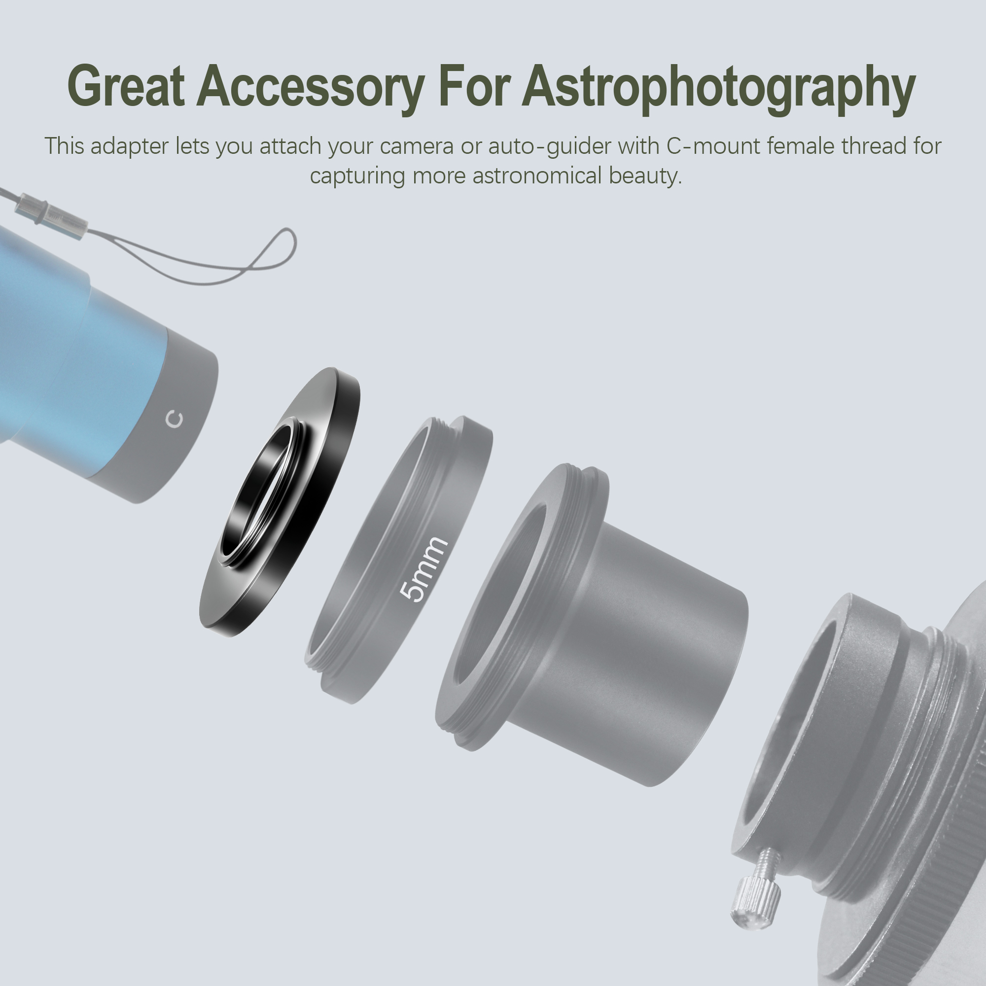 Astromania T2 female thread to C-mount camera adapter,4mm-can easily convert T2 mount port or T2 mount microscope trinocular phototube to C-mount type