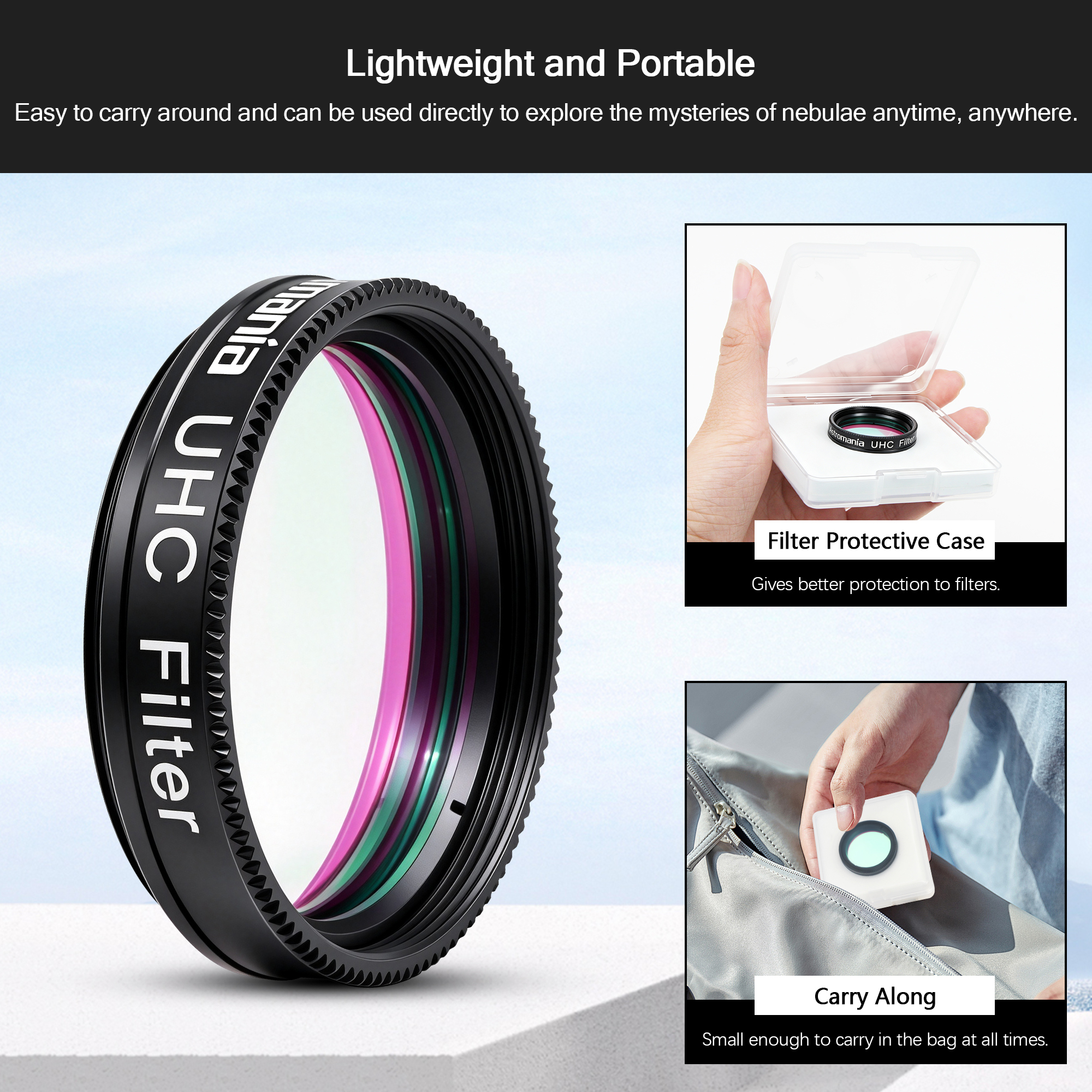 Astromania Telescope UHC Filter 1.25 Inch, Telescope Filter Improve Image Contrast Reduces Light Pollution, Telescope Accessories Nebula Filter for Superb Views of Orion, Swan and Other Extended Nebulae