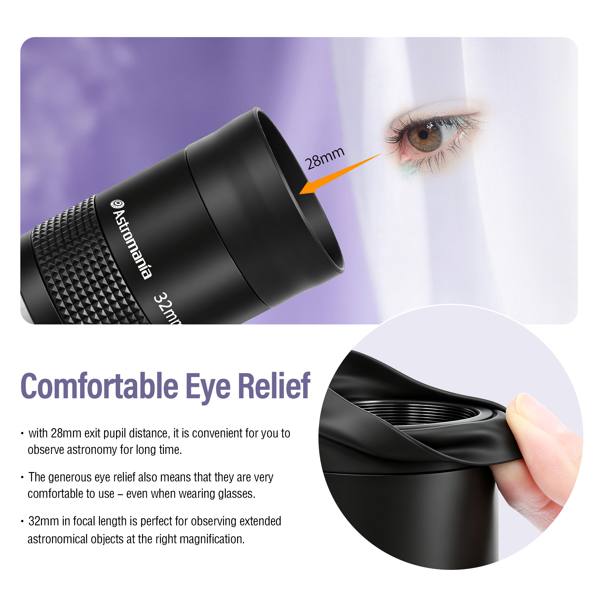 Astromania Eyepiece for Telescope 2 inch, Kellner Wide Angle Eyepiece 55 Degree 32mm Fully Multi-Coated Telescope Lense, Telescope Eyepiece Telescope Accessory with Filter Thread for Astronomical Observation