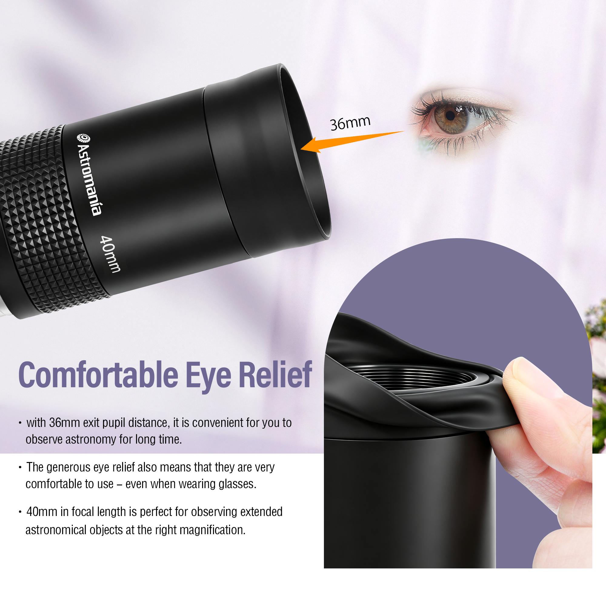Astromania Eyepiece 2 Inch Telescope Lense 40mm, Telescope Kellner Eyepiece Wide Angle 55 Degree for Astronomical Observation, Telescope Accessories with Filter Thread & Fully Multi-Coated Lense