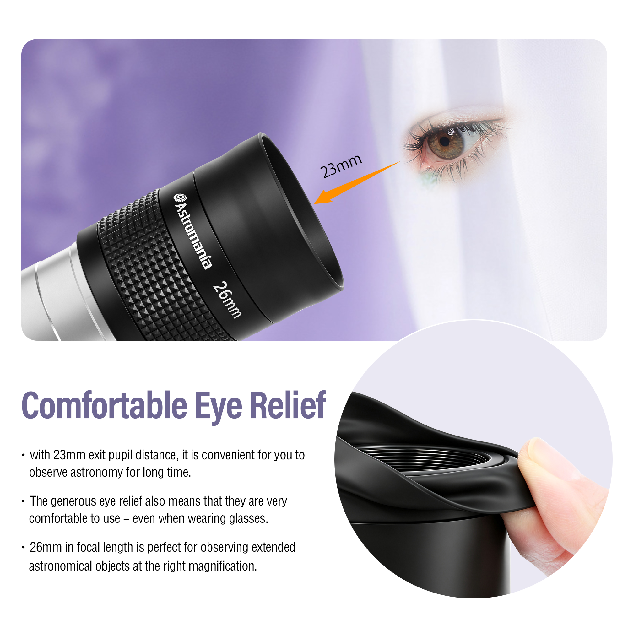 Astromania Telescope Eyepiece 2 inch, Kellner Wide Angle Eyepiece 55 Degree 26mm Telescope Lense, Fully Multi-Coated Eyepiece Telescope Accessory with Filter Thread for Astronomical Observation