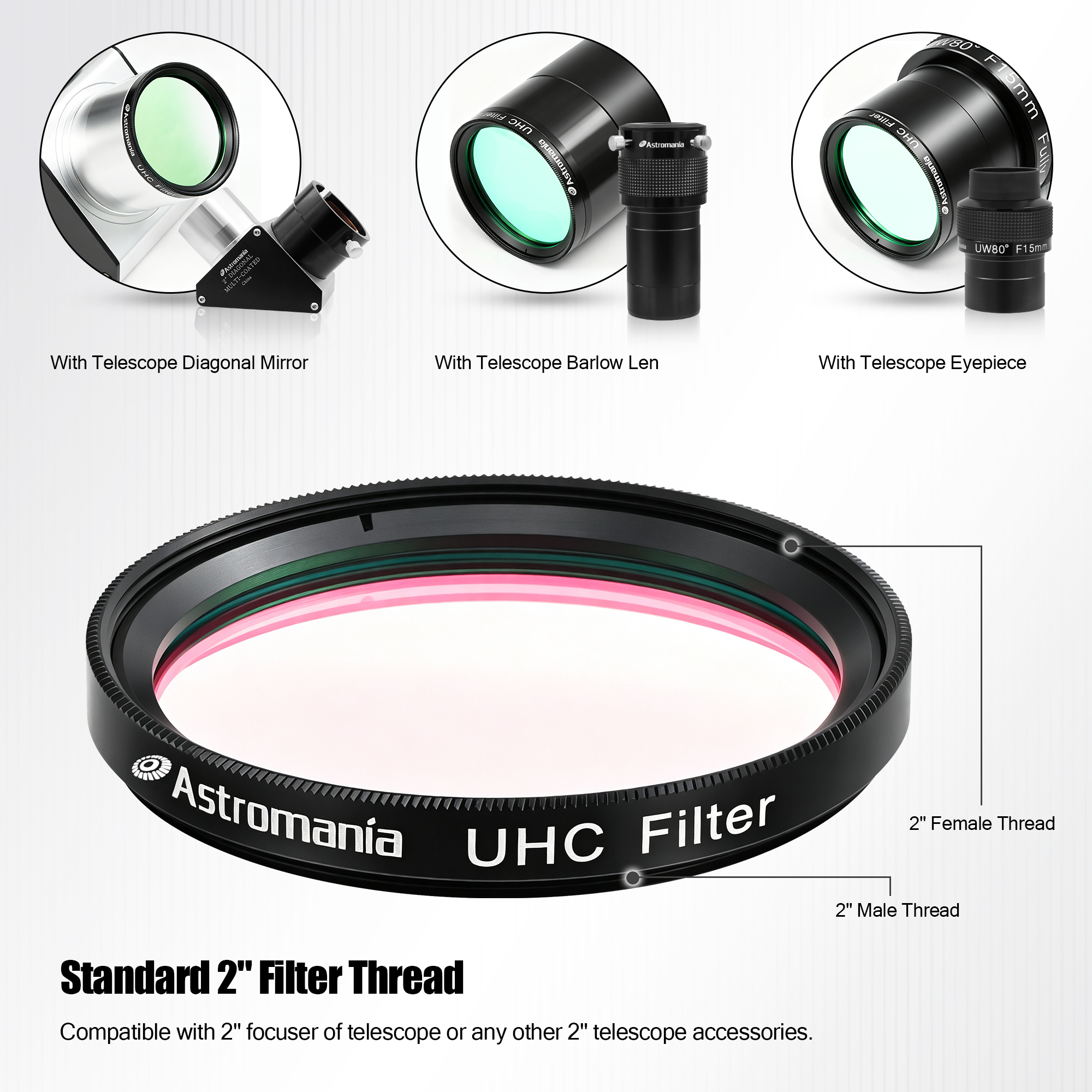 Astromania Telescope UHC Filter 2 Inch, Telescope Filter Improve Image Contrast Reduces Light Pollution, Telescope Accessories Nebula Filter for Superb Views of Orion, Swan and Other Extended Nebulae