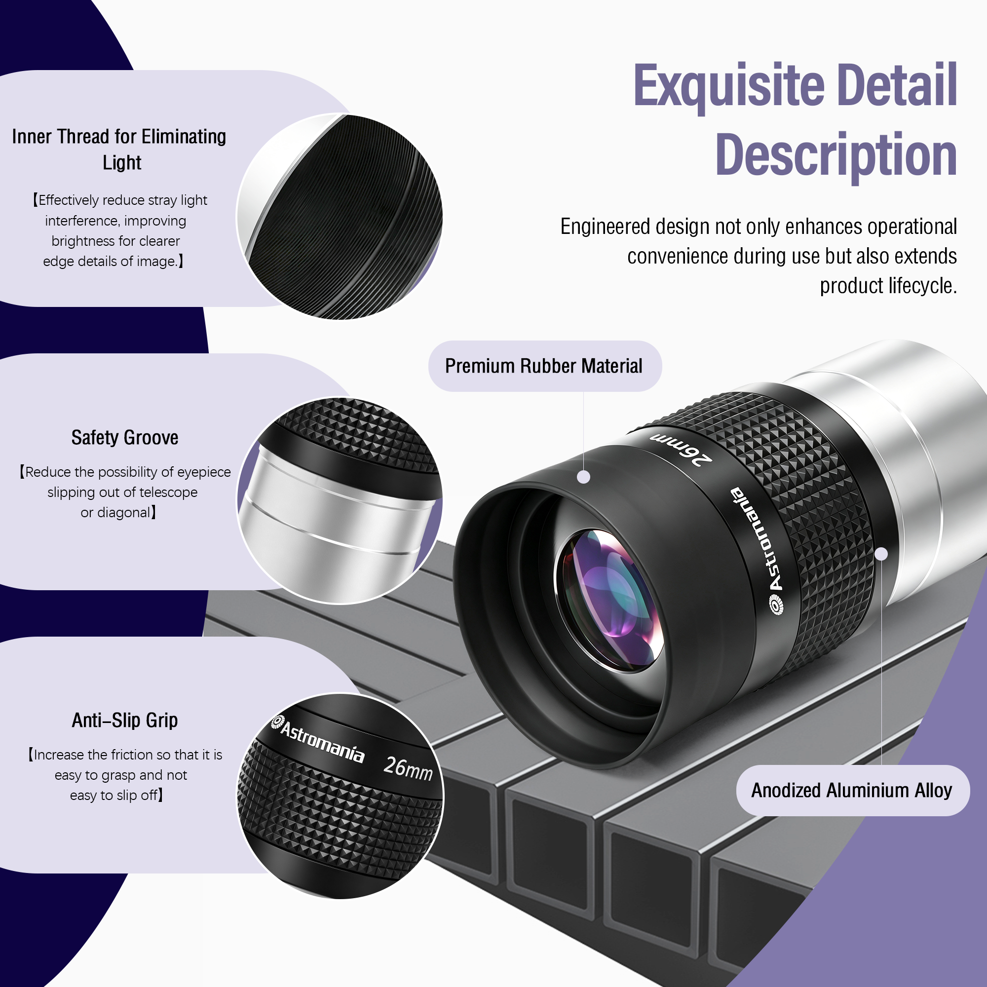 Astromania Telescope Eyepiece 2 inch, Kellner Wide Angle Eyepiece 55 Degree 26mm Telescope Lense, Fully Multi-Coated Eyepiece Telescope Accessory with Filter Thread for Astronomical Observation