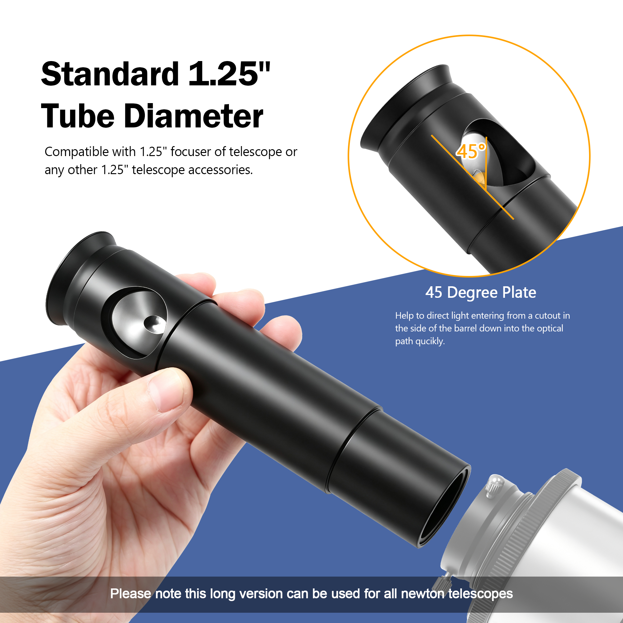 Astromania 1.25Inch Metal Collimating Cheshire Eyepiece without Laser for Newtonian Reflector Telescope - Long Version