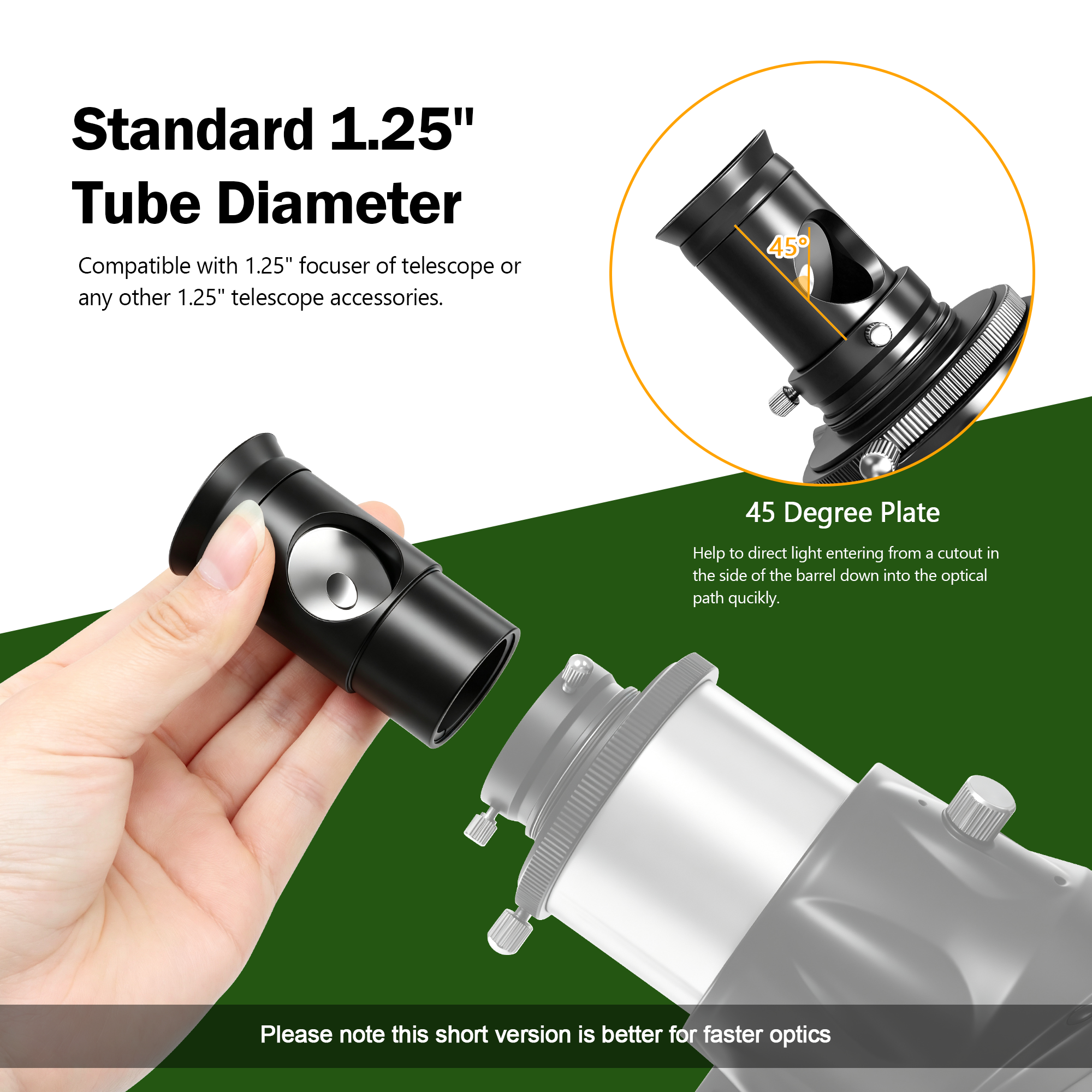 Astromania 1.25Inch Metal Collimating Cheshire Eyepiece without Laser for Newtonian Reflector Telescope - Short Version