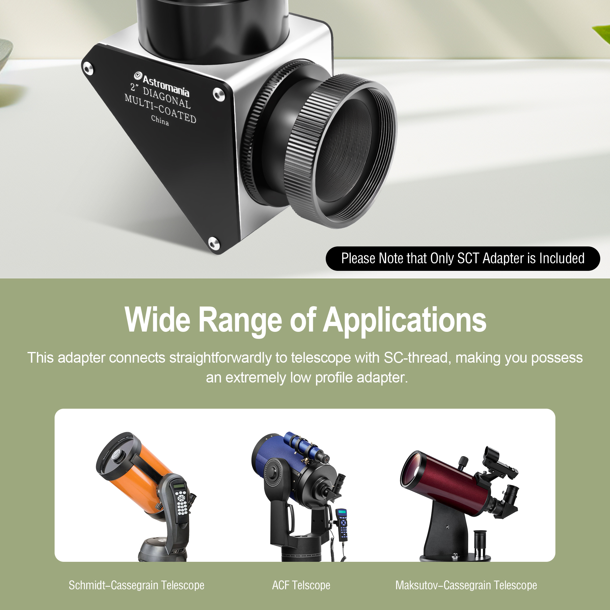 Astromania SCT Adapter for 2" SCT Diagonals - convert compatible push-in (refractor) type diagonals into a standard SCT diagonal