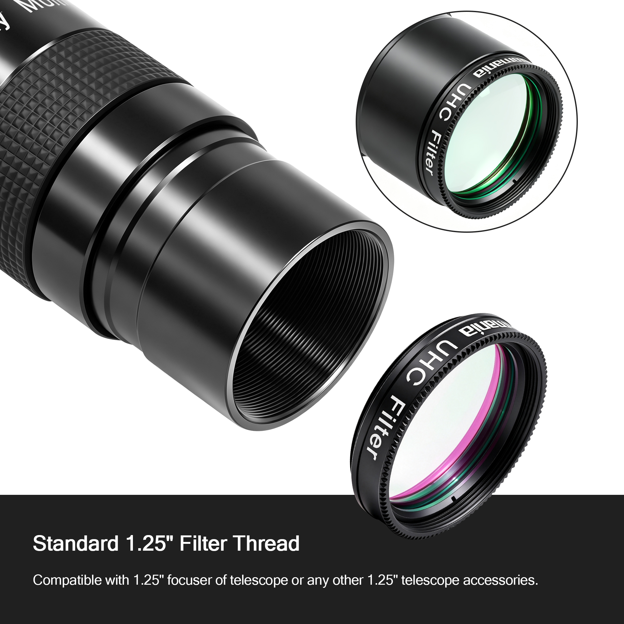 Astromania Telescope UHC Filter 1.25 Inch, Telescope Filter Improve Image Contrast Reduces Light Pollution, Telescope Accessories Nebula Filter for Superb Views of Orion, Swan and Other Extended Nebulae