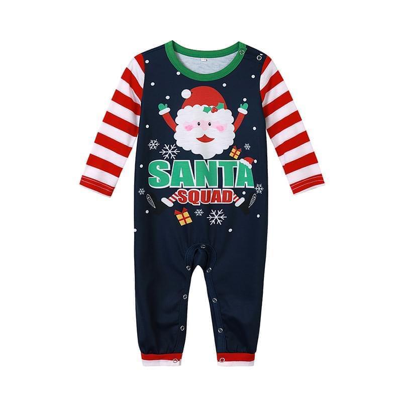 Santa Squad Print Top Striped Pants Christmas Family Pajamas