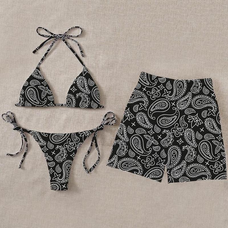 Black Wifey Hubby Bandana Print Matching Bathing Suits For Couple