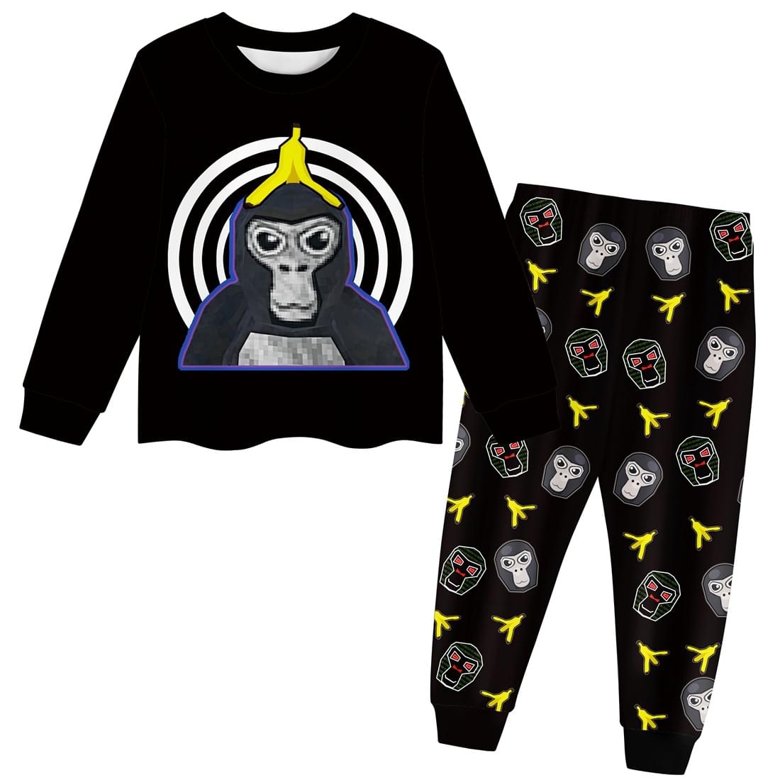 Kids Gorilla Tag Print Sleepwear Pajamas Set Black