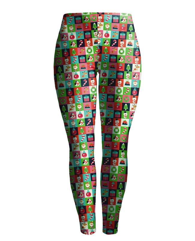 Women Snowman Santa Print Christmas Plaid Leggings