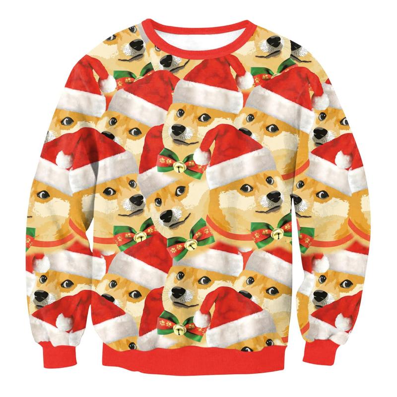 Cute Unisex Christmas Dog Print Ugly Xmas Sweatshirt