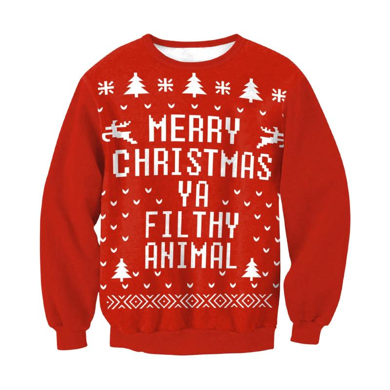 Red Unisex Merry Christmas Print Ugly Xmas Sweatshirt