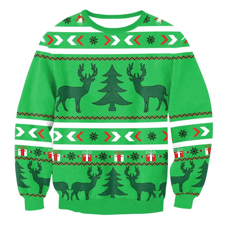 Unisex Christmas Reindeer Print Ugly Couple Xmas Pullover