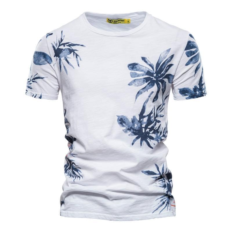 Mens White Short Sleeve Shirt Coconut Palm Print Top