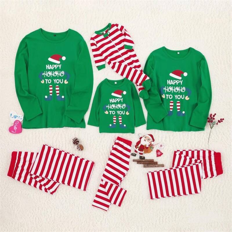 Elf Top Striped Pants Matching Family Adult Kids Pajama Sets