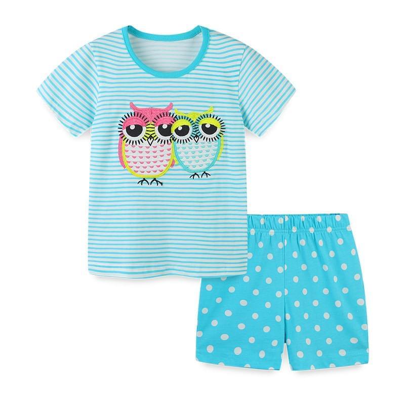 Cute Girl Shorts And Owl Print T Shirt 2 Piece Outfits