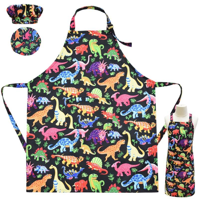 Girl Dinosaur Print Cooking Apron With Chef Hat