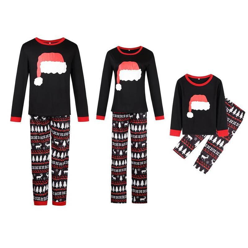 Christmas Hat Print Top Reindeer Matching Family Pajamas