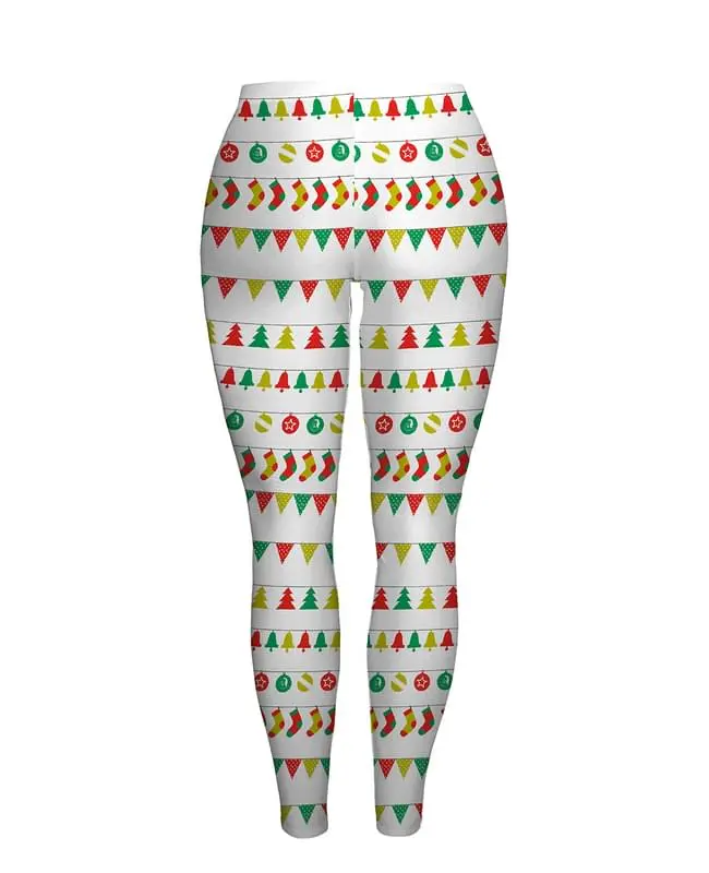White Christmas  Tree Socks Print Leggings Women