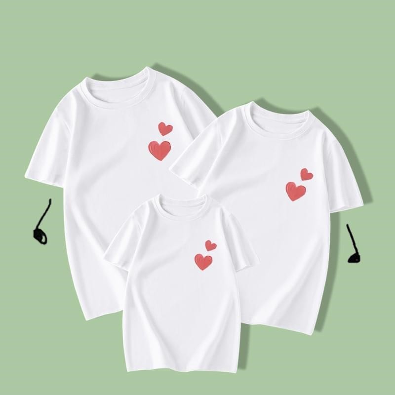 White Plus Size Heart-Shaped Print Short Sleeve Family Shirt Store
