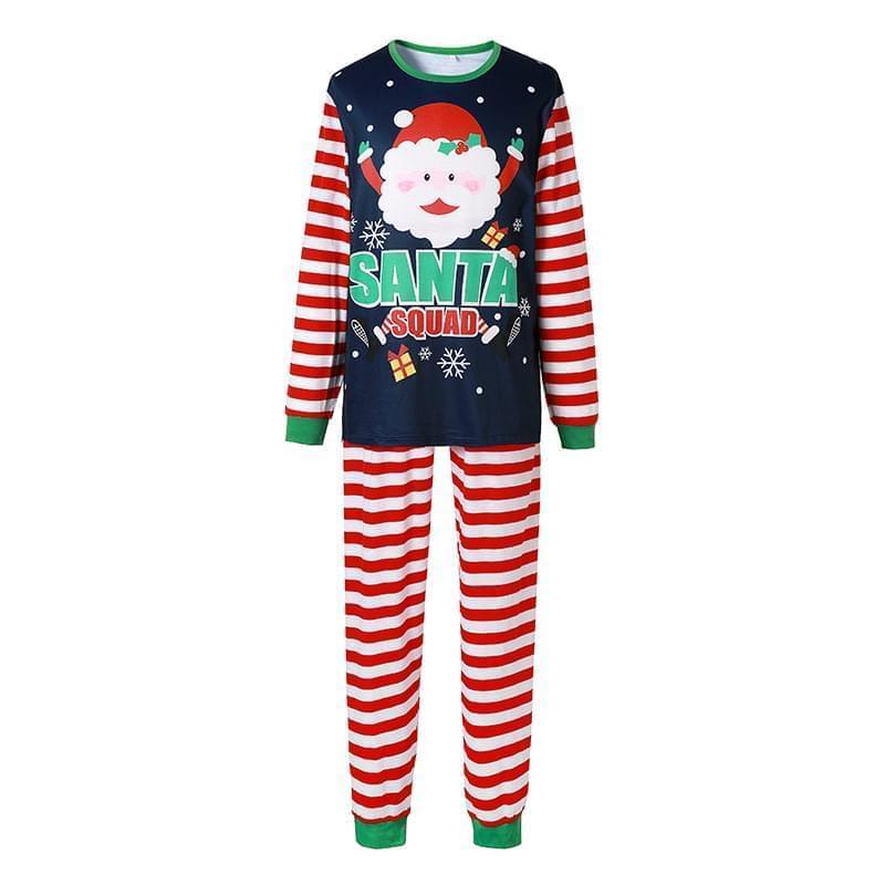 Santa Squad Print Top Striped Pants Christmas Family Pajamas