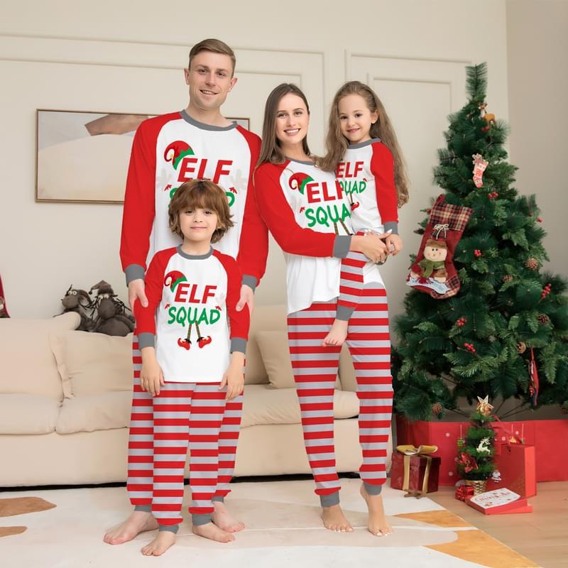 Women Elf Squad Print Matching Family Christmas Holiday Pajamas