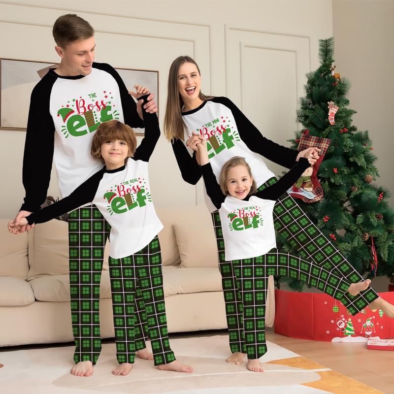 Men The Real Boss Elf Print Matching Family Christmas Pjs