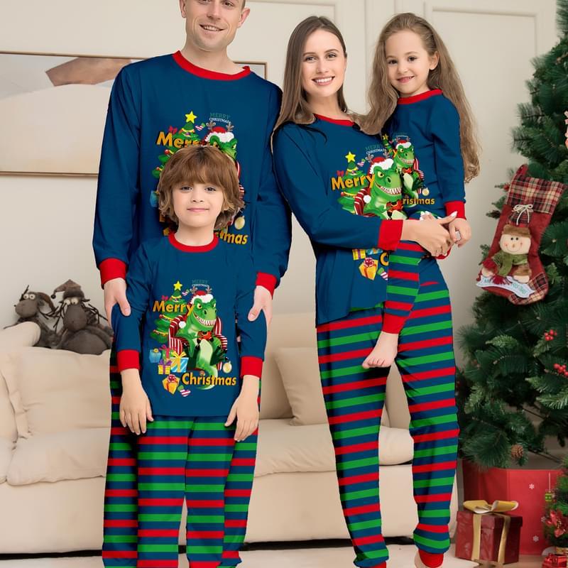 Kids T Rex Dinosaurs Print Matching Family Christmas Holiday Pajamas