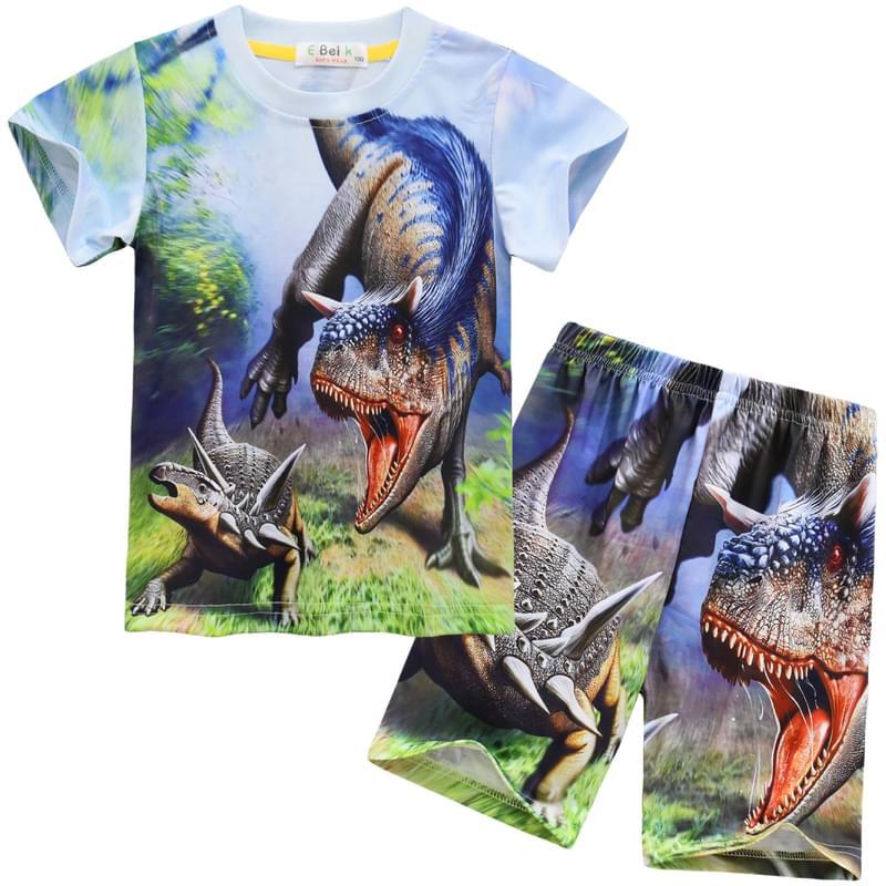 Boys Short Sleeve Dinosaur Tyrannosaurus Print Pajamas Sleepwear