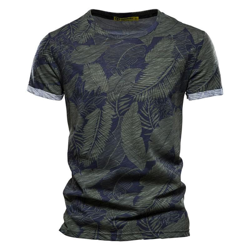 Green Short Sleeve Coconut Palm Print Hawaiian Shirts For Men