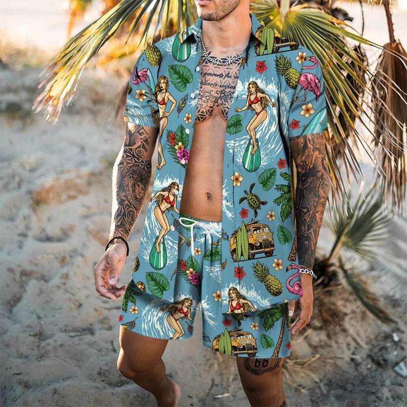 Men'S Big And Tall Short Sleeve Button Down Hawaiian Shirts Set