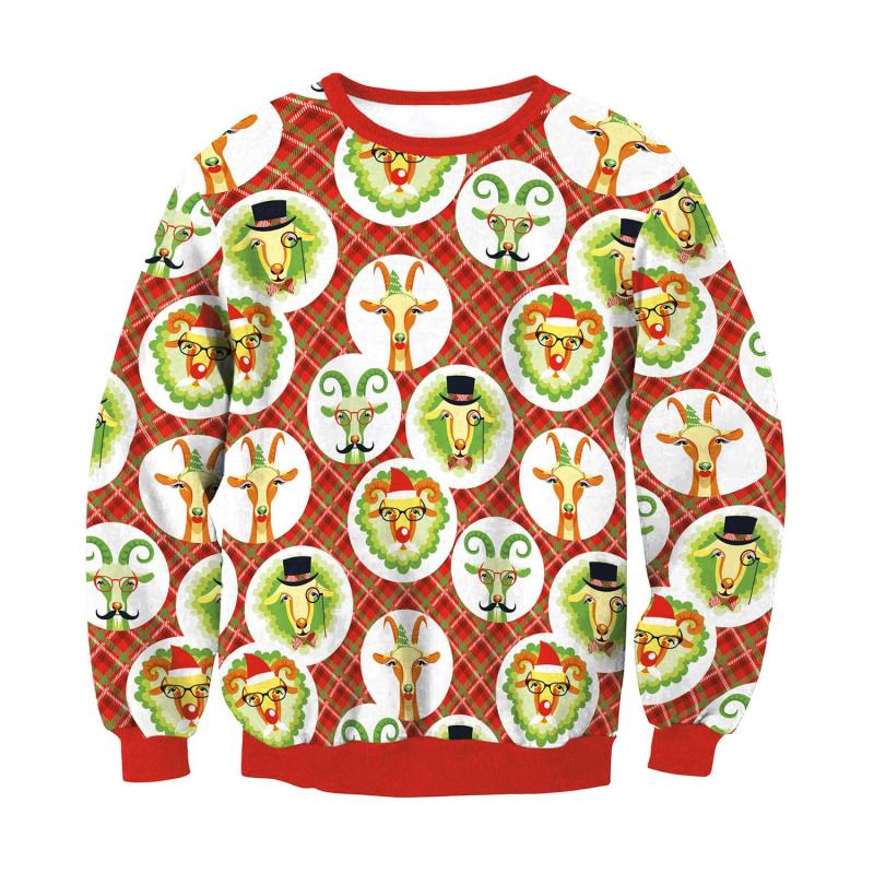 Red Unisex Christmas Sheep Print Ugly Xmas Sweatshirt