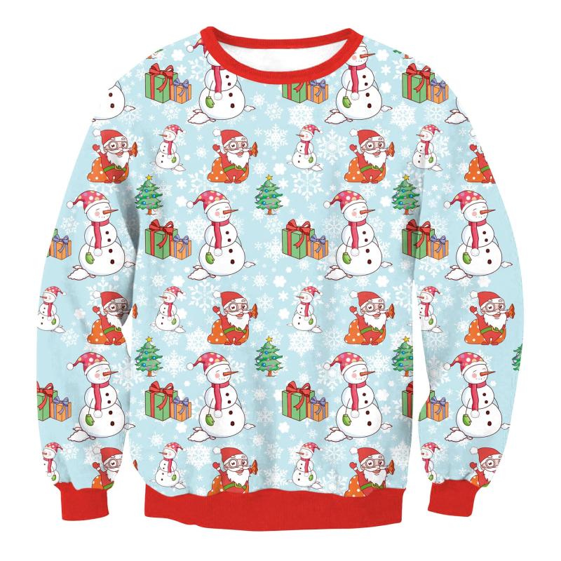 Cute Unisex Santas Snowman Print Ugly Xmas Sweatshirt