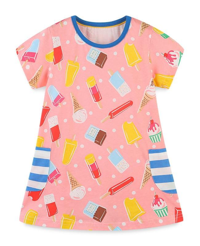 Toddler Girls Short Sleeve Ice Cream Print Summer Dresses
