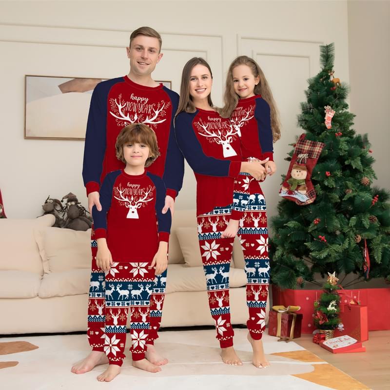 Men Reindeer Snowflake Print Matching Family Christmas Pjs