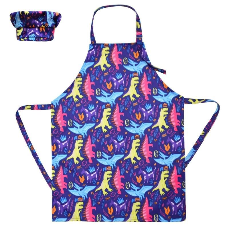 Boy Dinosaur Print Cooking Apron With Chef Hat Kids