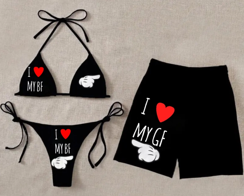 I Love My Boyfriend Girlfriend Bf And Gf Matching Swimsuits For Couple
