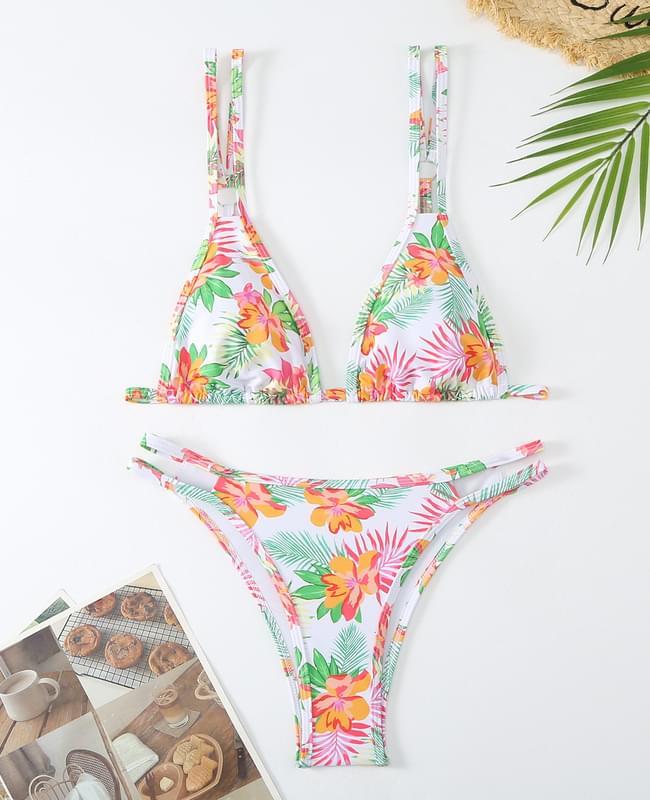 Women Bohemian Flower Print String Bikini Top 2 Piece Swimsuit