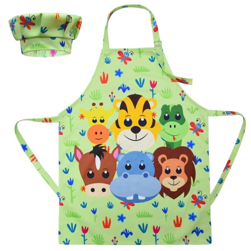Kids Zoo Hippo Print Painting Apron With Chef Hat