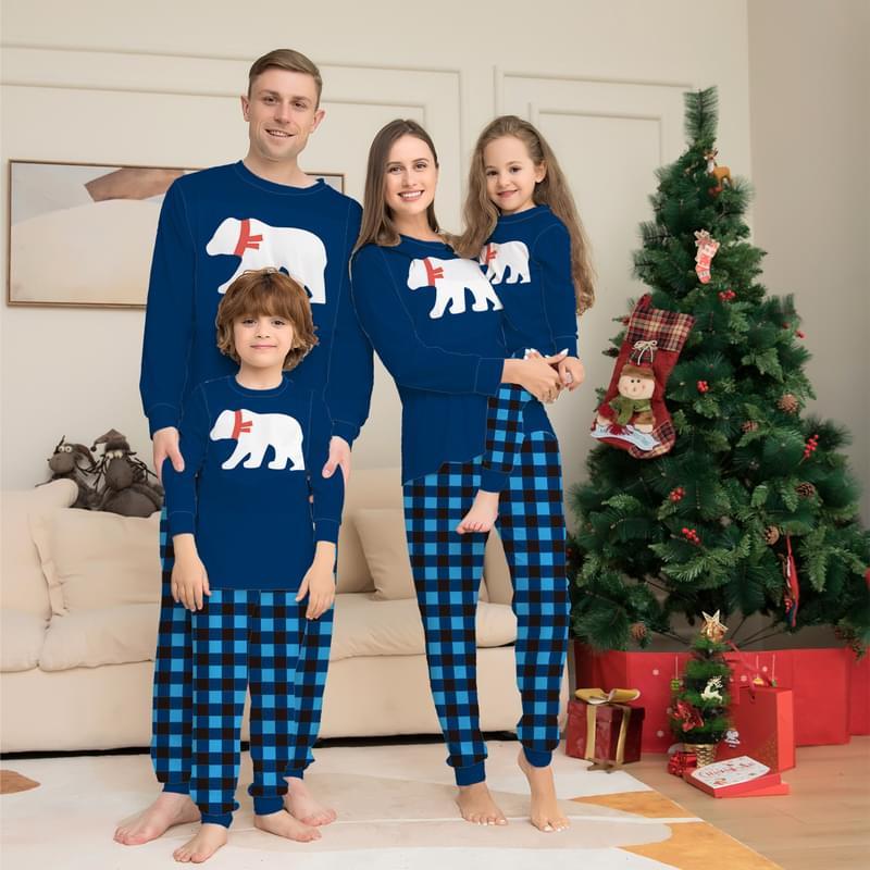 Women Polar Bear Print Matching Family Christmas Holiday Pajamas
