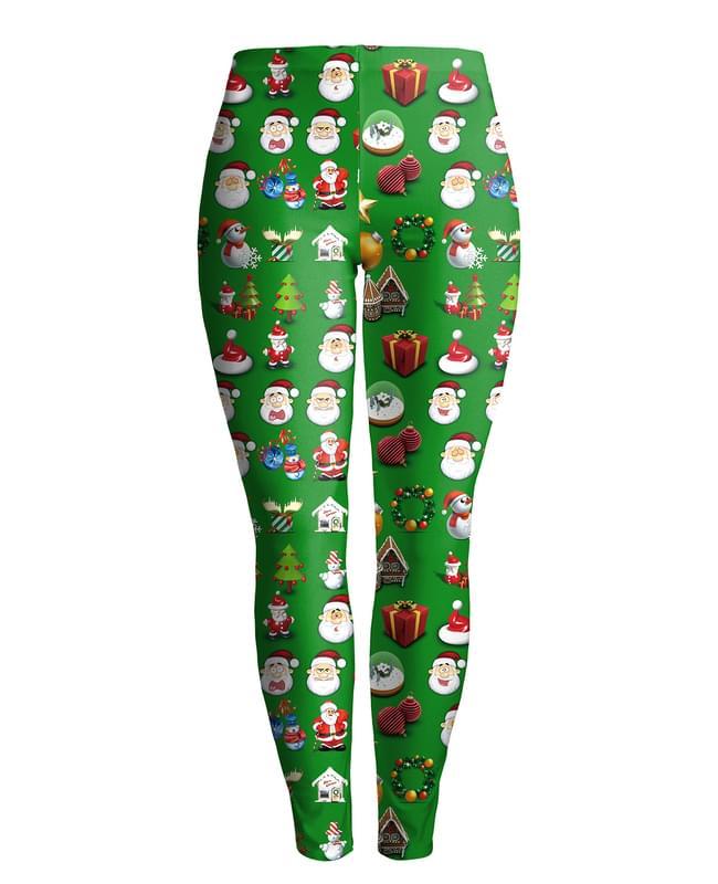 Green Snowman Santa Print Christmas Leggings Women