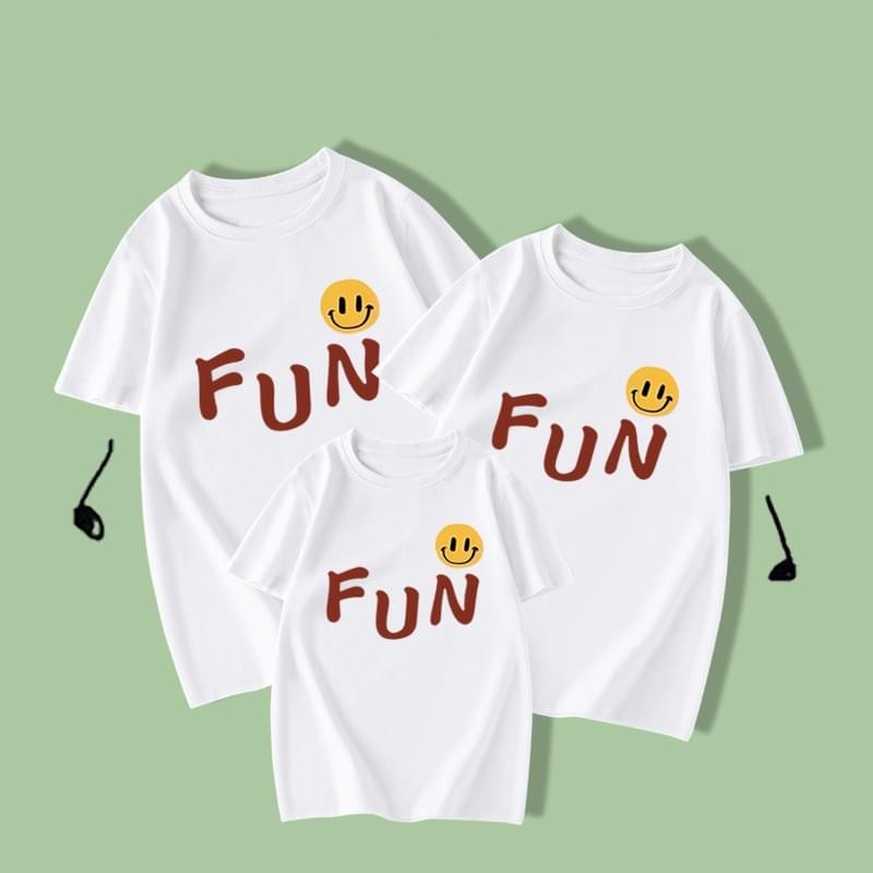 White Plus Size Fun Print Short Sleeve Matching Family T Shirts