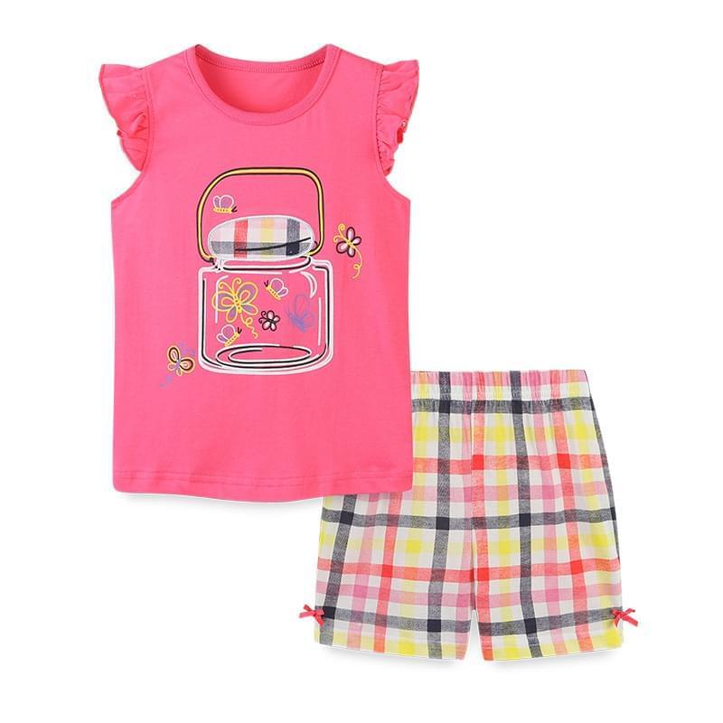 Cute Girl Shorts And Butterfly Honey Print T Shirt 2 Piece Outfi