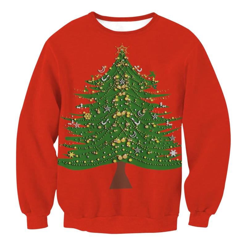 Unisex Xmas Tree Print Ugly Couple Christmas Pullover