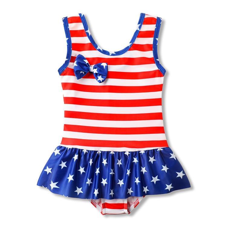 Little Girl Tankinis American Flag Print One Piece Bathing Suit