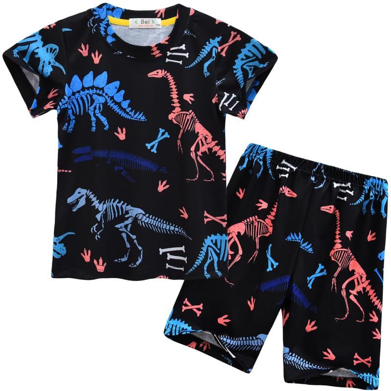 Boys Short Sleeve Dinosaur Fossil Print Pajamas Sleepwear