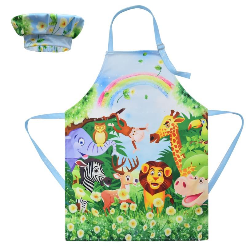 Kids Zoo Lion Print Painting Apron With Chef Hat